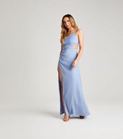 Urban Bliss Pale Blue Satin Asymmetric Strappy Maxi Dress